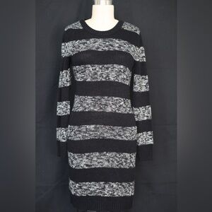 Black and Gray Striped Women's Sweater Dress